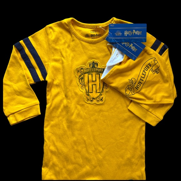 Harry Potter Hufflepuff Onesie Pajama & Bandana Set by Marks and Spencer - Picture 2 of 11